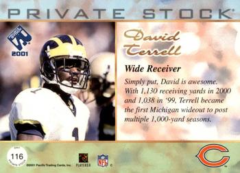 2001 Pacific Private Stock #116 David Terrell Back