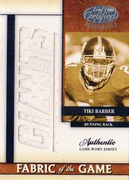 2008 Leaf Certified Materials - Fabric of the Game Team Die Cut #FOG-68 Tiki Barber Front