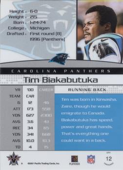 2001 Pacific Vanguard #12 Tim Biakabutuka Back