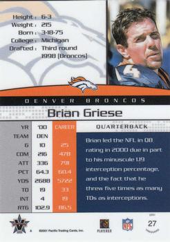 2001 Pacific Vanguard #27 Brian Griese Back