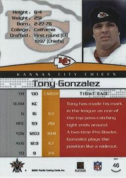 2001 Pacific Vanguard #46 Tony Gonzalez Back
