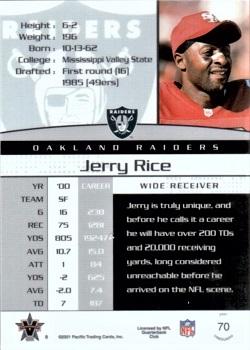 2001 Pacific Vanguard #70 Jerry Rice Back