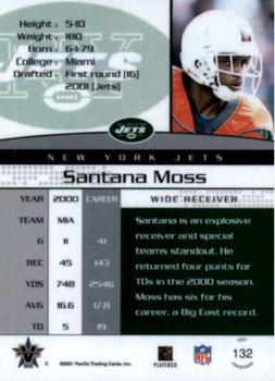 2001 Pacific Vanguard #132 Santana Moss Back