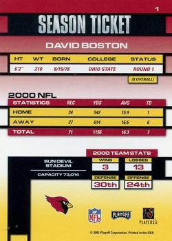 2001 Playoff Contenders #1 David Boston Back