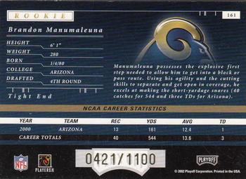 2001 Playoff Preferred #161 Brandon Manumaleuna Back