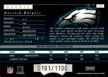 2001 Playoff Preferred #171 Derrick Burgess Back