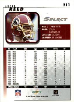 2001 Score Select #211 Andre Reed Back