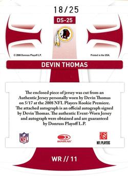 2008 Leaf Rookies & Stars - Dress for Success Jersey Autographs #DS-25 Devin Thomas Back