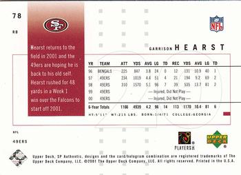 2001 SP Authentic #78 Garrison Hearst Back