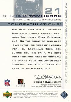 2001 SP Game Used Edition #96 LaDainian Tomlinson Back