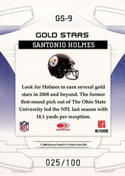 2008 Leaf Rookies & Stars - Gold Stars Holofoil #GS-9 Santonio Holmes Back