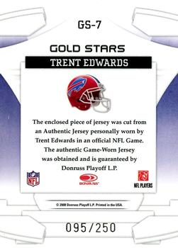 2008 Leaf Rookies & Stars - Gold Stars Materials #GS-7 Trent Edwards Back
