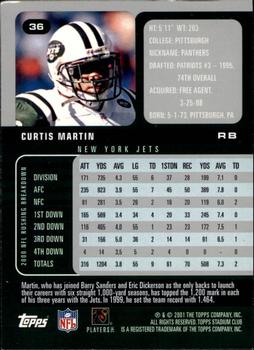2001 Stadium Club #36 Curtis Martin Back