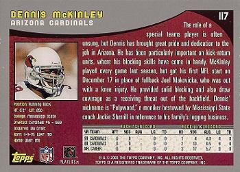 2001 Topps #117 Dennis McKinley Back