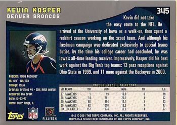 2001 Topps #345 Kevin Kasper Back