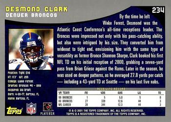 2001 Topps #234 Desmond Clark Back
