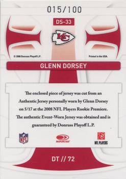 2008 Leaf Rookies & Stars Longevity - Dress for Success Jerseys #DS-33 Glenn Dorsey Back