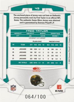 2008 Leaf Rookies & Stars Longevity - Materials Sapphire #45 Fred Taylor Back