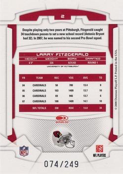 2008 Leaf Rookies & Stars - Longevity Silver #2 Larry Fitzgerald Back