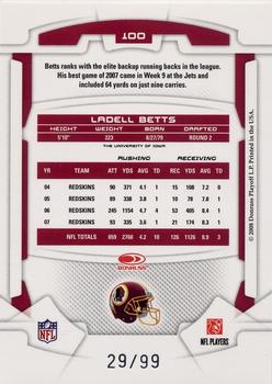 2008 Leaf Rookies & Stars - Longevity Silver Holofoil #100 Ladell Betts Back