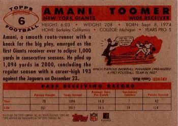 2001 Topps Heritage #6 Amani Toomer Back