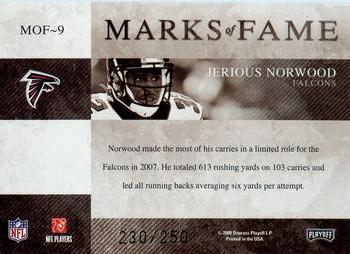 2008 Playoff Absolute Memorabilia - Marks of Fame #MOF-9 Jerious Norwood Back