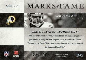 2008 Playoff Absolute Memorabilia - Marks of Fame Materials #MOF-35 Jason Campbell Back