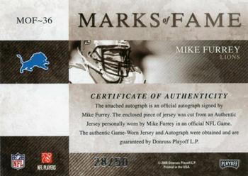 2008 Playoff Absolute Memorabilia - Marks of Fame Materials Autographs #MOF-36 Mike Furrey Back