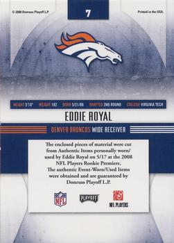 2008 Playoff Absolute Memorabilia - Rookie Jersey Collection #7 Eddie Royal Back