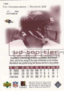 2001 Upper Deck Top Tier #190 Tim Hasselbeck Back
