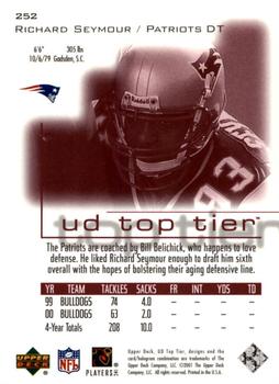 2001 Upper Deck Top Tier #252 Richard Seymour Back