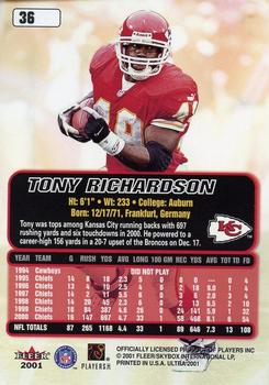 2001 Ultra #36 Tony Richardson Back
