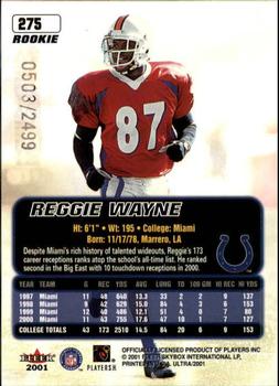 2001 Ultra #275 Reggie Wayne Back