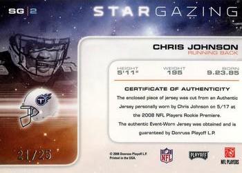 2008 Playoff Absolute Memorabilia - Star Gazing Materials Oversize Jersey Number #SG 2 Chris Johnson Back