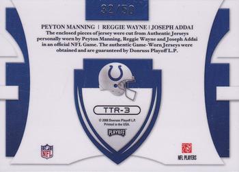 2008 Playoff Absolute Memorabilia - Team Trios Materials AFC/NFC #TTR-3 Peyton Manning / Reggie Wayne / Joseph Addai Back