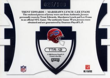 2008 Playoff Absolute Memorabilia - Team Trios Materials NFL #TTR-12 Trent Edwards / Marshawn Lynch / Lee Evans Back
