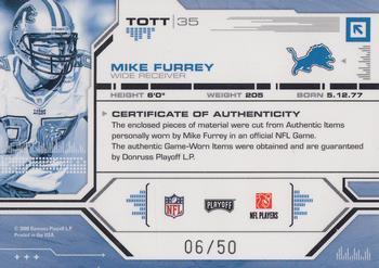 2008 Playoff Absolute Memorabilia - Tools of the Trade Double Material Black Spectrum #TOTT 35 Mike Furrey Back