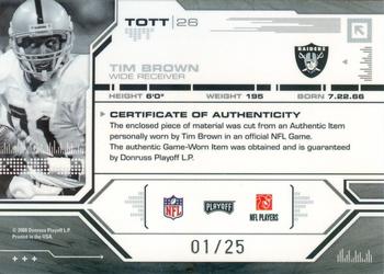 2008 Playoff Absolute Memorabilia - Tools of the Trade Material Oversize Jersey Number Blue #TOTT 26 Tim Brown Back