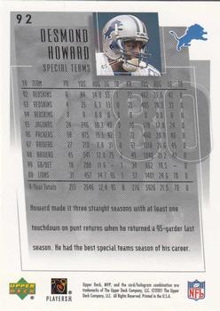 2001 Upper Deck MVP #92 Desmond Howard Back