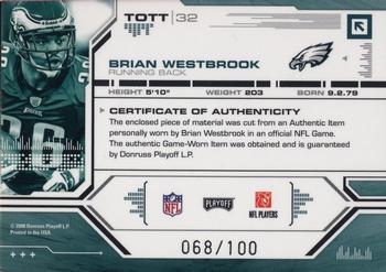 2008 Playoff Absolute Memorabilia - Tools of the Trade Material Red #TOTT 32 Brian Westbrook Back