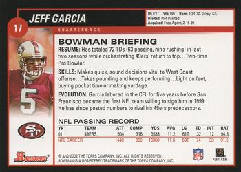 2002 Bowman #17 Jeff Garcia Back