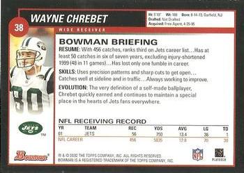 2002 Bowman #38 Wayne Chrebet Back