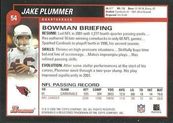 2002 Bowman #54 Jake Plummer Back