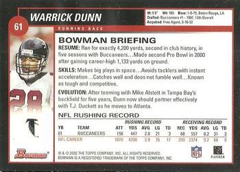 2002 Bowman #61 Warrick Dunn Back