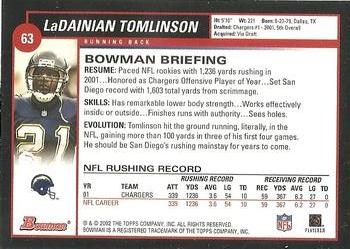 2002 Bowman #63 LaDainian Tomlinson Back