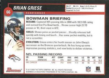 2002 Bowman #66 Brian Griese Back