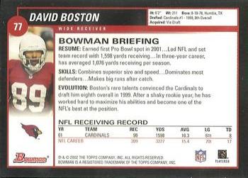 2002 Bowman #77 David Boston Back