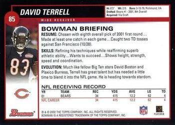 2002 Bowman #85 David Terrell Back