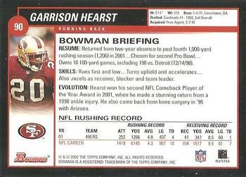 2002 Bowman #90 Garrison Hearst Back