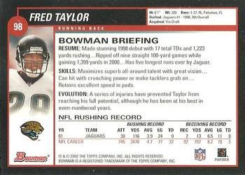 2002 Bowman #98 Fred Taylor Back